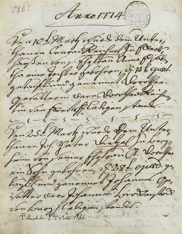 靴職人であったヨハネ・ビルケンシュトックの名前が残るドキュメント（1774年）