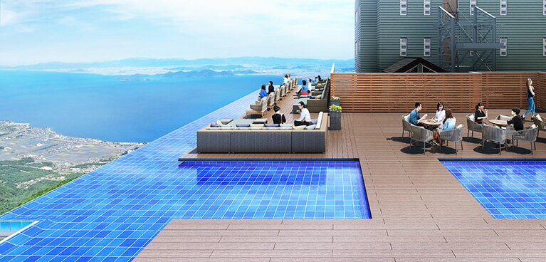 冬季は積雪・凍結のため、展望エリアが利用できるのはグリーンシーズンのみ。琵琶湖を望む最高のビューポイントに、ゆったりとしたソファ席が設置された「Infinity Lounge」は当日先着順による予約制、限定20席。