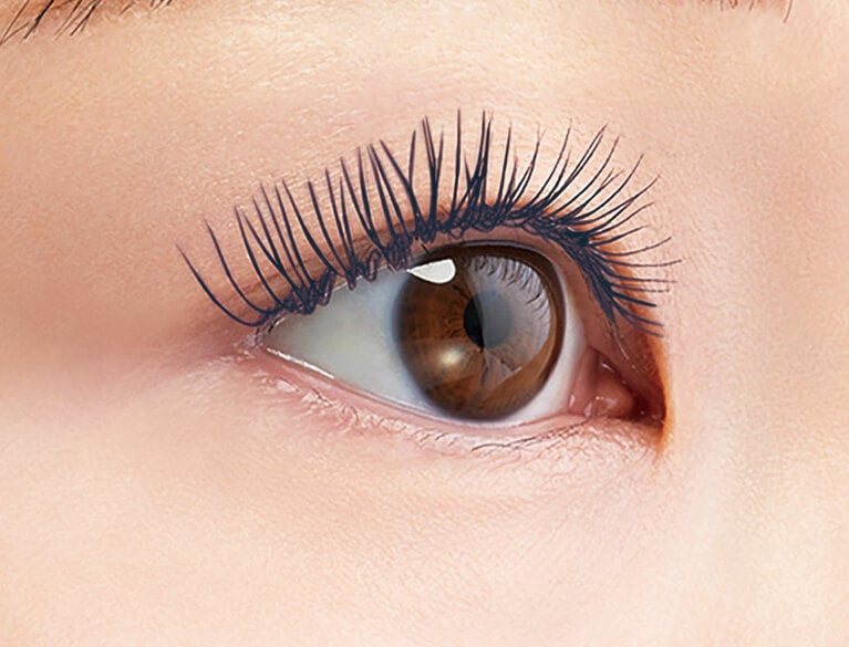 根元からビューラーで立ち上げたまつ毛全体を、長時間キープする。