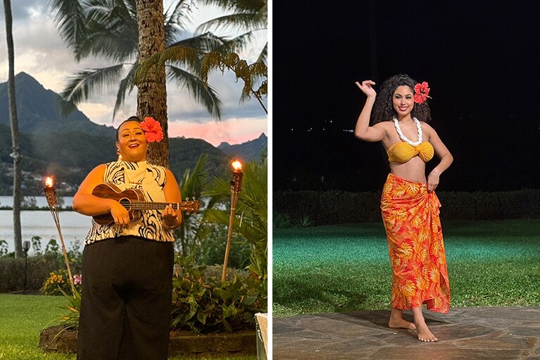 ディナーコースの開始から終了まで、ほぼ通しで演奏＆ダンスを披露してくれる。スタート時に夕焼けで染まっていた空も、気が付けば漆黒に。