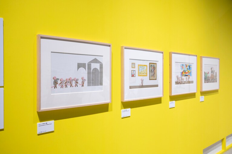 『マシューのゆめ』より、原画。「レオ・レオーニの絵本づくり展」展示風景、ヒカリエホール、2025年