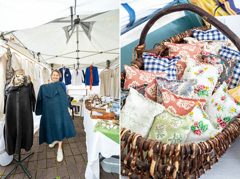 「Tinker Tailor」は、フランスのヴィンテージテキスタイルを使ったアイテムが素敵。ラベンダーバッグ $20。Instagram　@tinkertailortinkertailor