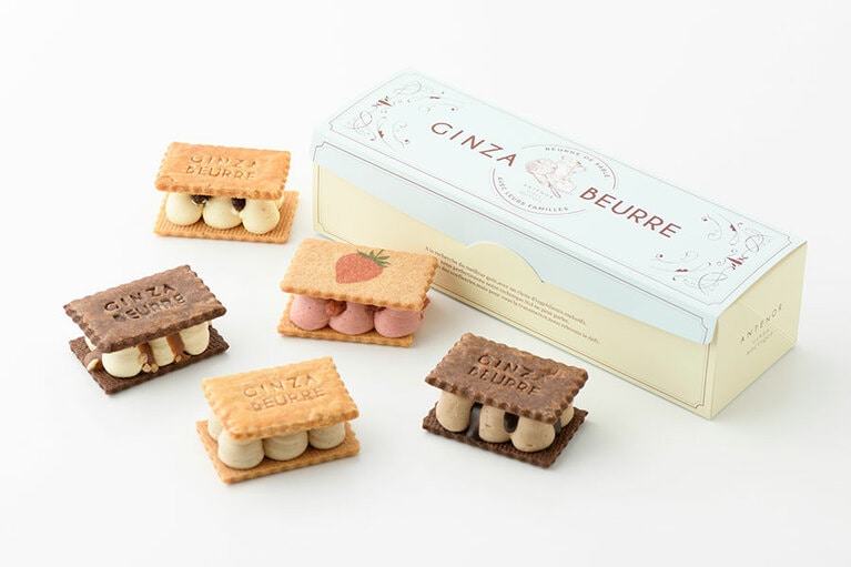 銀座バターサンド 270円(１個)、1,350円(5個入り)／アンテノール 銀座ブティック ※フレーバーは季節によって異なる。クリスマス及び年末年始の期間期間(12/22〜12/25、12/31〜1/3)は一時製造休止予定。