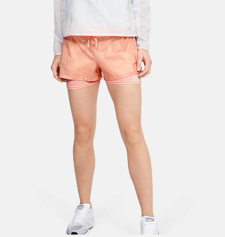 UAランニング スピードポケット 2in1 ウエイトレス ショーツ Peach Frost 7,700円。