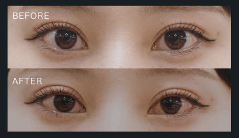 上はナミダノタテマスカラ塗布後。下はナミダノタテマスカラを塗布し、大勢が号泣してしまう映像を見た直後。パンダ目になっていないのはもちろん、カールが下がっていない点も優秀。