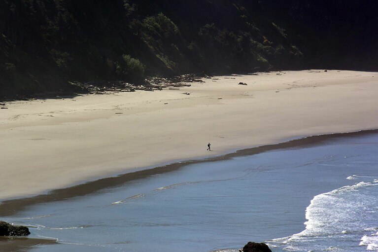 キャノンビーチの北にあるクレセントビーチも、エコラ州立公園から一望できます。