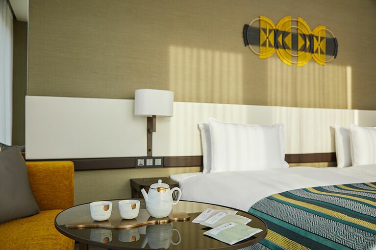 グリーンをアクセントにした客室デザインが落ち着く。©MGH Mitsui Garden Hotel 台北忠孝