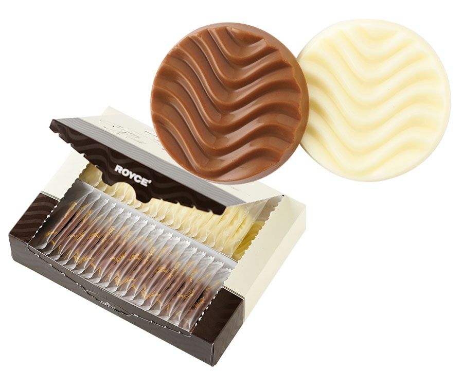 軽やかな甘さが楽しめる2種のチョコレート。「ピュアチョコレート［クリーミーミルク＆ホワイト］」2種計40枚 864円／ROYCE'