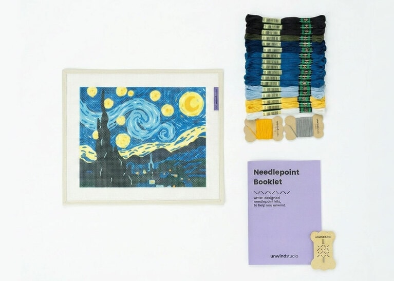 Unwind Studio『DIY Starry Night ニードルポイント キット』（刺繍布33x28cm、刺繍糸、針2本、図案）26,400円／DIY Starry Night　※5月初旬発売予定