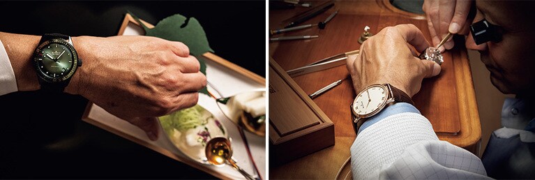 厳選した素材で唯一無二の味を作る日本料理。その工程は、手作業によりパーツを組み合わせて完成する機械式時計と重なる。