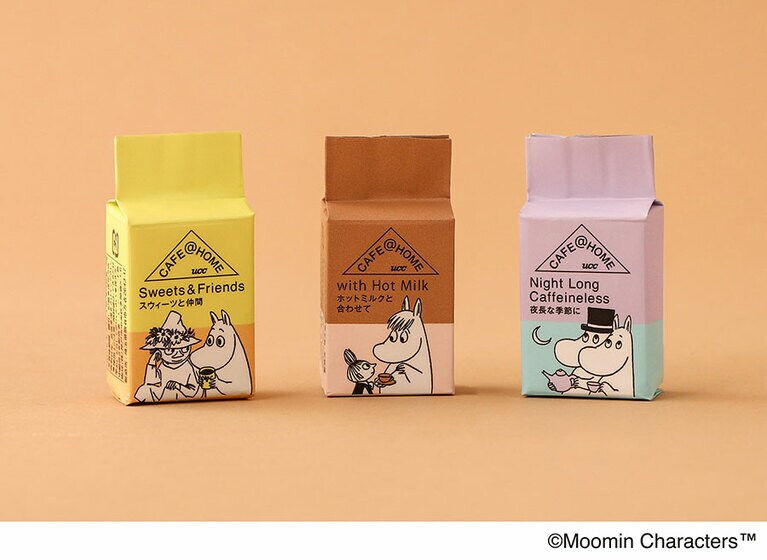 左から「Sweets&Friends」、「withHotMilk」、「Night Long Caffeineless」各250円(VP10g)。