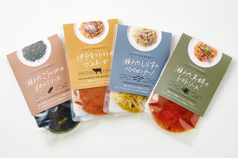 愛媛海産「瀬戸内潮騒のパスタソース」各75g～ 540円～／愛媛県