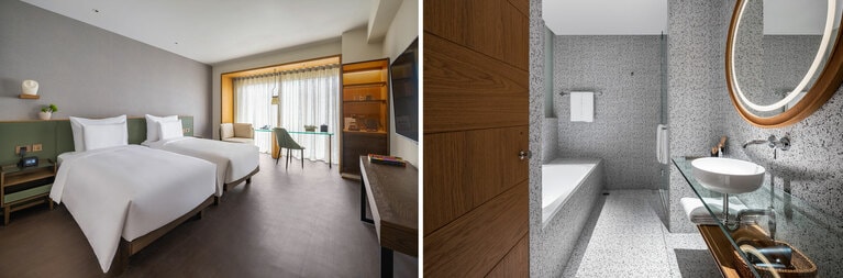 全客室にシモンズ製のベッドを採用。上質な寝心地で、快適な眠りへと導きます。