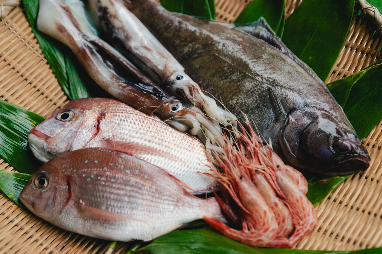 地元の魚屋さんで仕入れた、佐渡島の海で獲れた海鮮の数々。