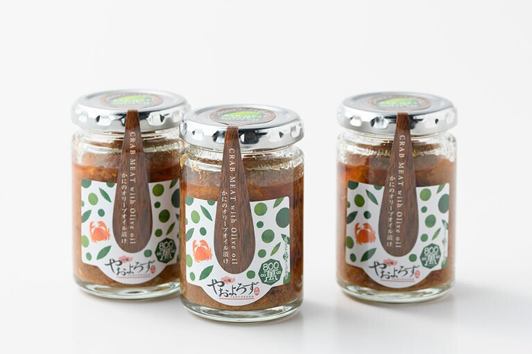 【鳥取県】寿製菓の「CRAB MEAT with Olive oil －かにのオリーブオイル漬け－」各900円(100g)