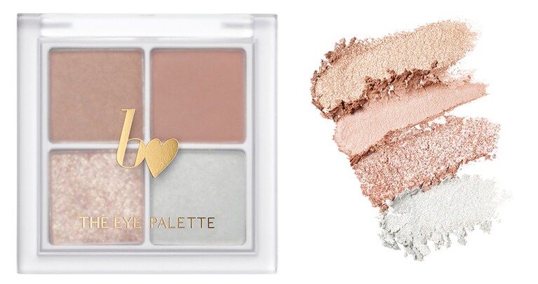 ビー アイドルTHE アイパレ R 101 永遠のブラウン。マット、シアー、きらめきラメ、そしてハイライトの4色アイシャドウ。右上がミルクティーのような淡めブラウン、左上はパールが強すぎず、目元に立体感を出しやすいシアーブラウン、左下はシルバーラメ入りのクールブラウン、右下が冷たい光沢のアイスブルーのハイライト。1,980円／かならぼ（数量限定発売中）