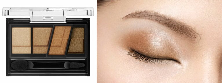 定番のブラウンカラーで抜け感と明るさもある目元が作れる4色シャドウ。ケイト　デザイニングブラウンアイズ　BR-7　クールブラウン 全8種 各1,320円(編集部調べ)／カネボウ化粧品