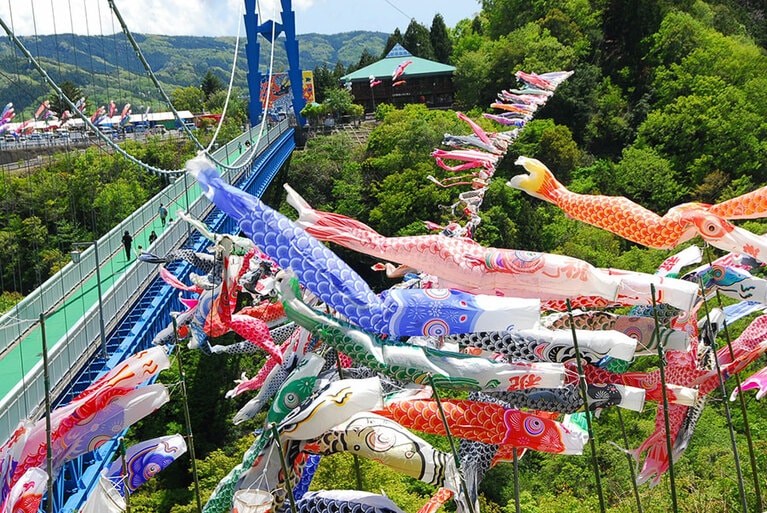 【茨城県】竜神大吊橋　竜神峡鯉のぼりまつり。