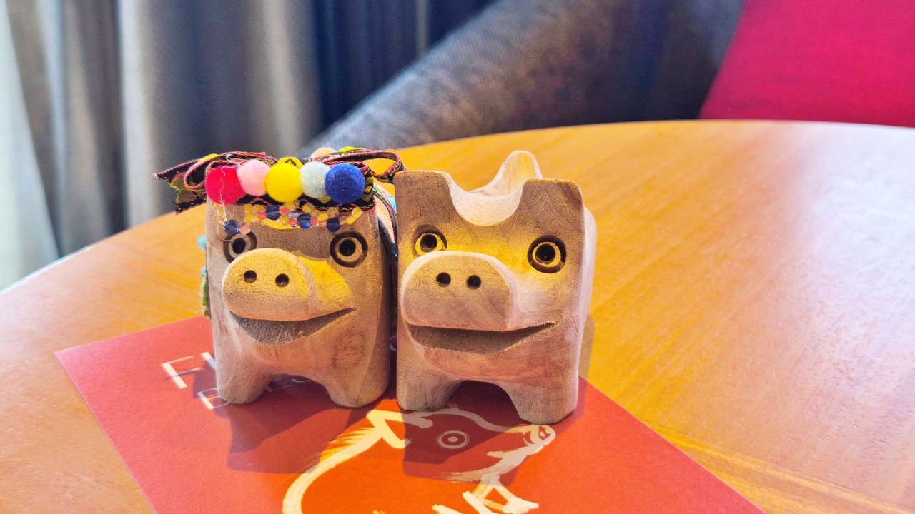 ツォウ族が暮らす來吉（ララチ）村で制作されている木彫りのイノシシ。