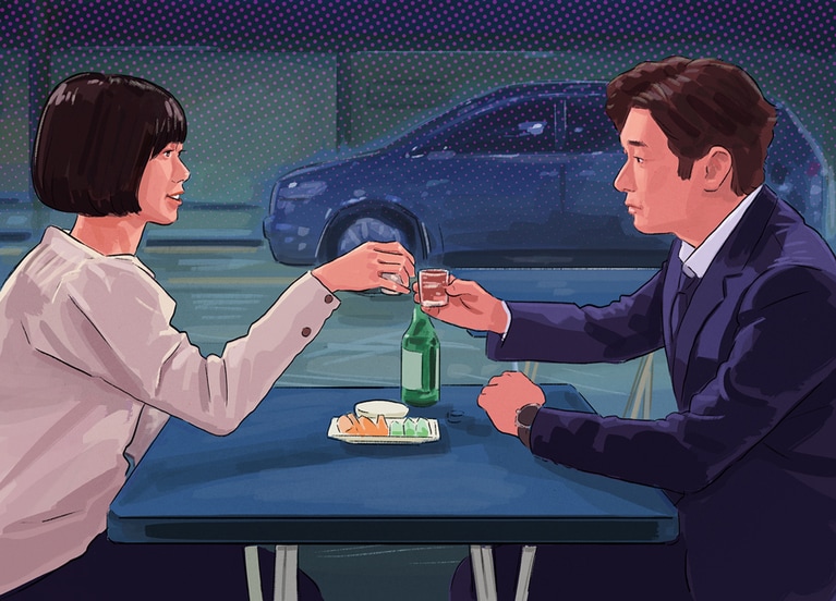 「明日午前に経つんでしょ？」(ハン・ヨジン)、「だから？」(ファン・シモク)