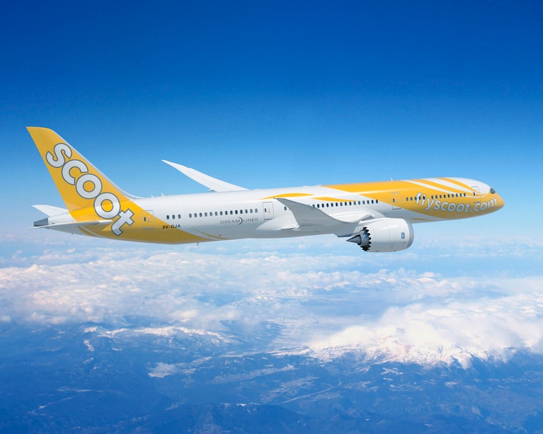 イエローが映えるボーイング787ドリームライナーの機体。