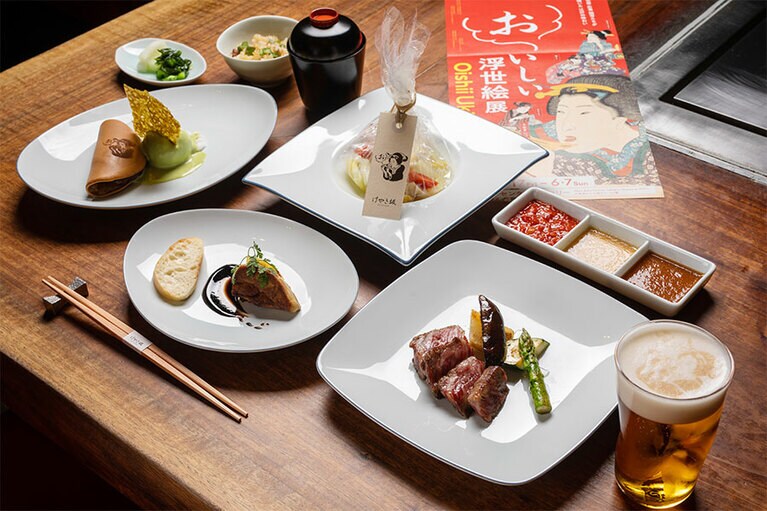 江戸東京野菜とけやき坂ビーフ 浮世絵ランチ9,600円。※要事前予約。