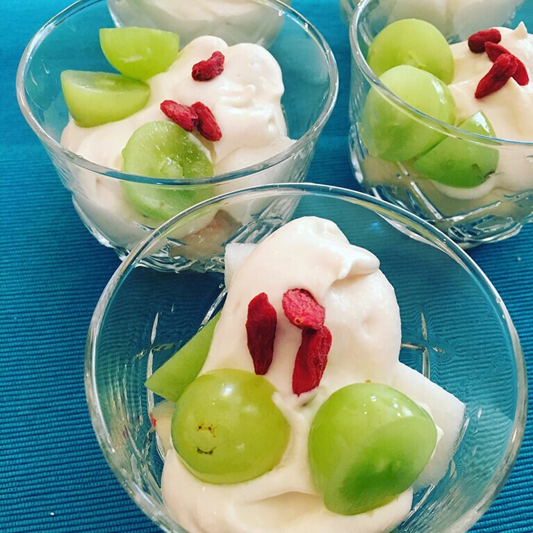 「シャインマスカットと梨の豆腐パルフェ」。