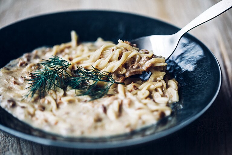 グルテンフリーのパスタ。一食200キロカロリー前後で、小腹のすいたときにも。