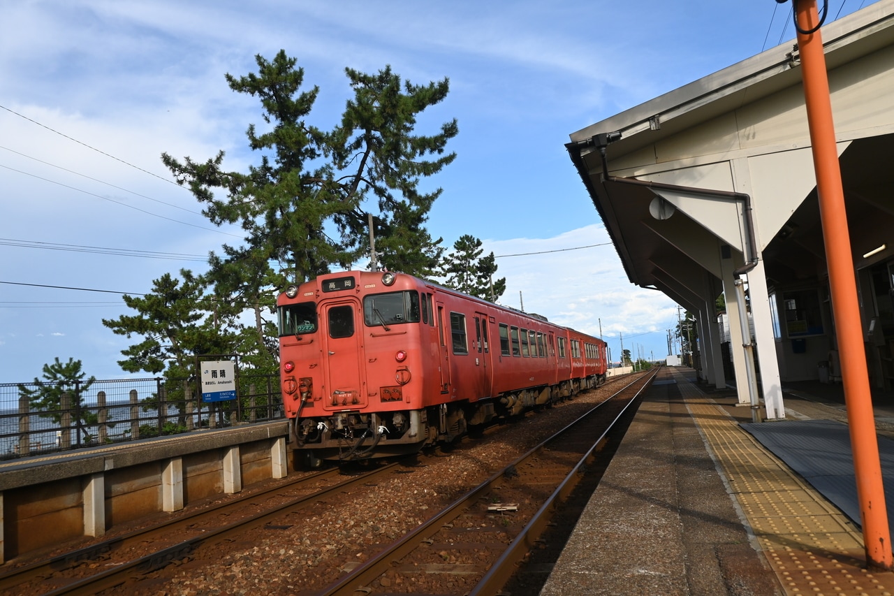 ほぼ1時間に1本のJR氷見線。電車がやってくる時間近くになると、わらわらと観光客が集まってきます。