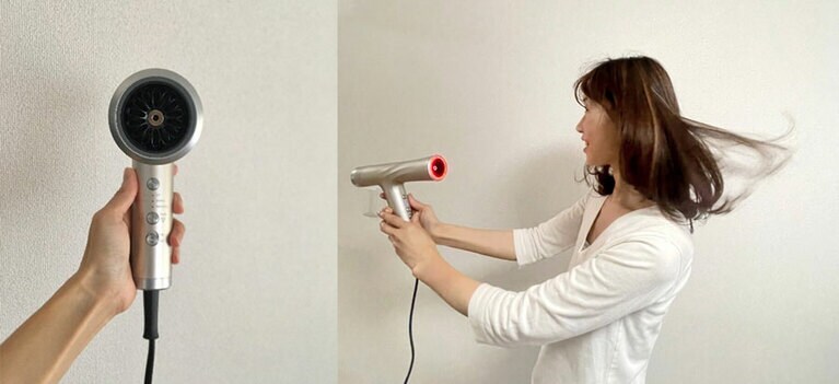 温ボタンを押すと、ヘッド周りが赤くなる。この距離で、この風量！　でも熱くならないんです！