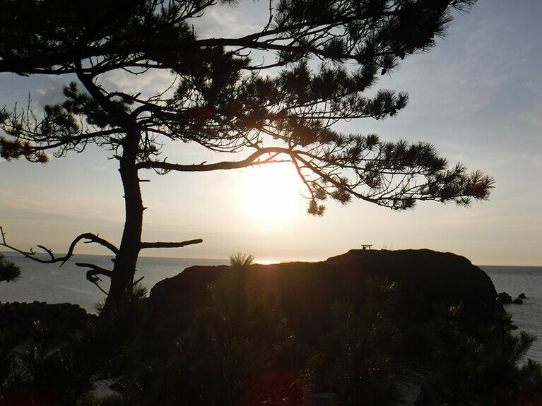 かつて日沉宮があった、日置島。鳥居が見えます。