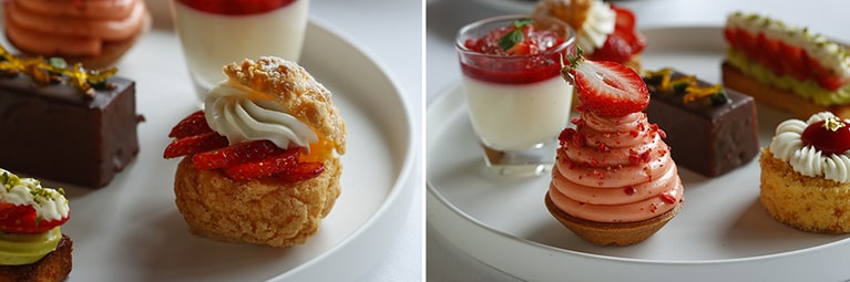 左から、小さないちごのシュークリーム。いちごのモンブラン。