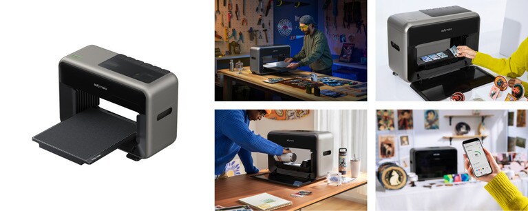 プリントできる素材は紙のほか、ガラス、⽊材、⾦属、アクリル、⾰製品、セラミックなど300種類以上。