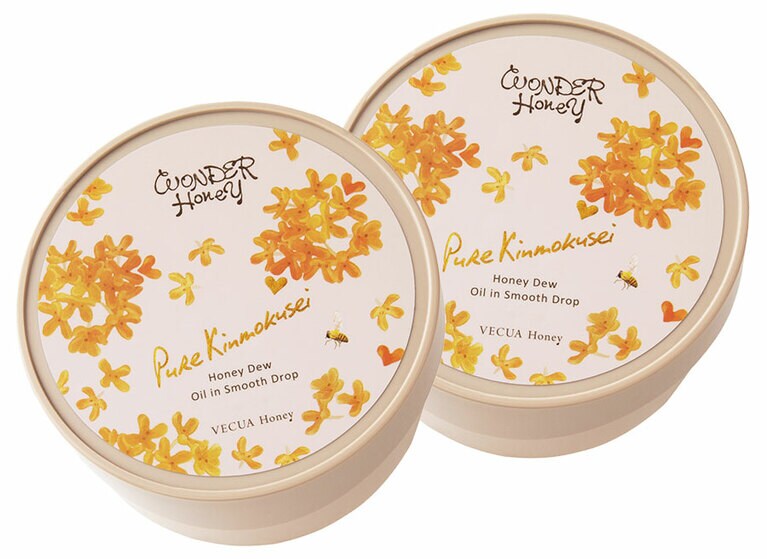 顔・体・髪用の美容液ジェル。ぷるぷるのジェルがすぐ肌になじみ、ベタつかないのにしっとり肌を長時間キープ。ワンダーハニー オイルインスムースドロップ ピュアキンモクセイ 110g 1,760円(数量限定発売中)／ベキュアハニー