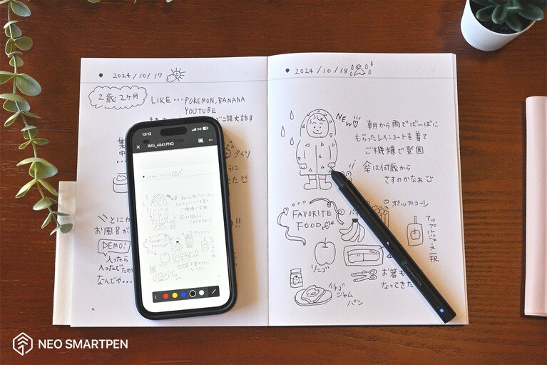 デバイスに送信された手書きのメモは、PNGやPDFなど様々な形式で保存でき、デバイス上で編集も簡単にできる。
