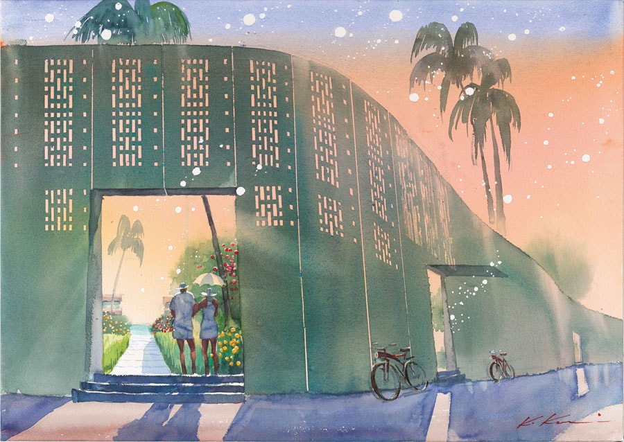 星のや 沖縄のコンセプトは、「グスクの居館」。これは沖縄の史跡「グスク」から着想を得たもので、グスクウォールと呼ばれる塀に囲まれる。