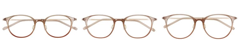 ベージュ。写真左から、ジャストフィット、レギュラーフィット、ワイドフィット。