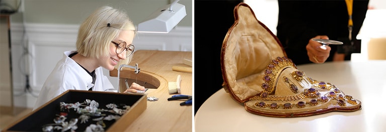 ヴァンドーム広場近くの拠点で行われている講義の様子。実際にジュエリー制作に臨んだり、歴史的なジュエリーを見ながらレクチャーを受けたり。誰でも受講できるのが「レコール」の素晴らしいところ。