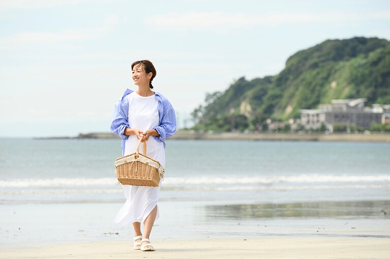 家族でよく遊びに来るという由比ヶ浜のビーチ。
